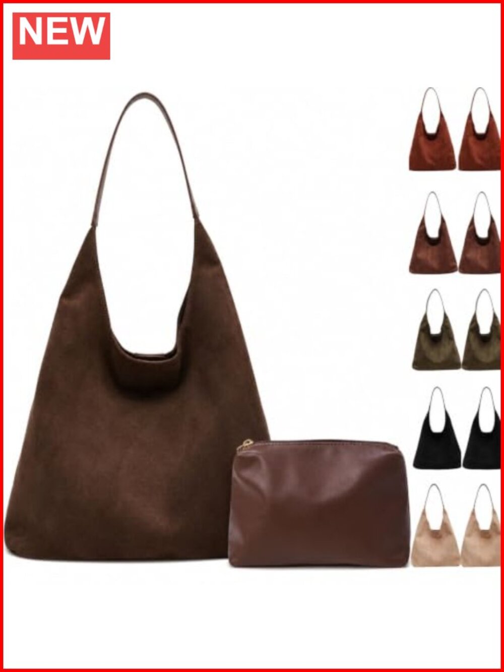 Faux Suede Tote Bag for Women with Wallet Shoulder Handbag
